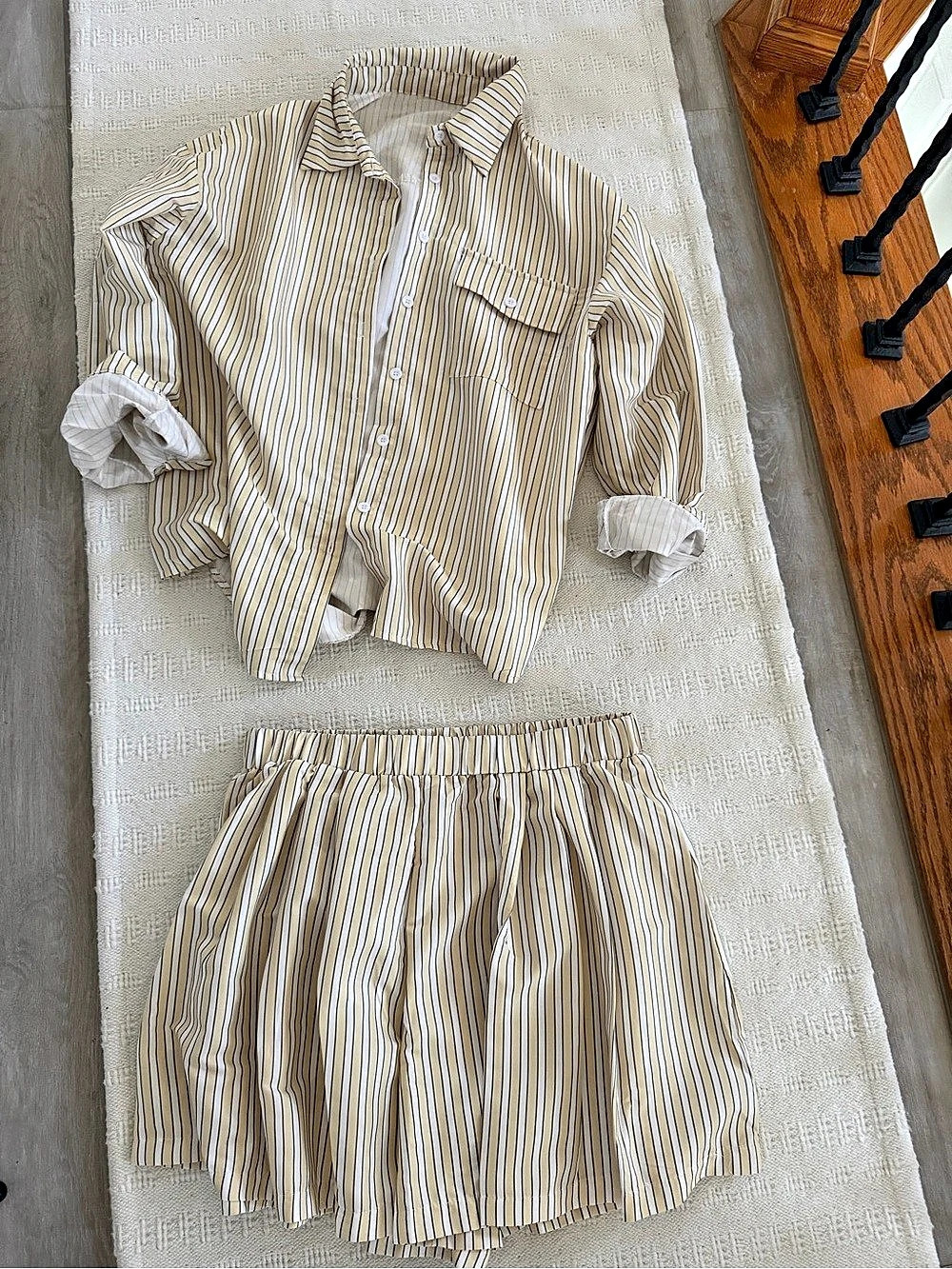 Striped Matching Set in Cream & Blue